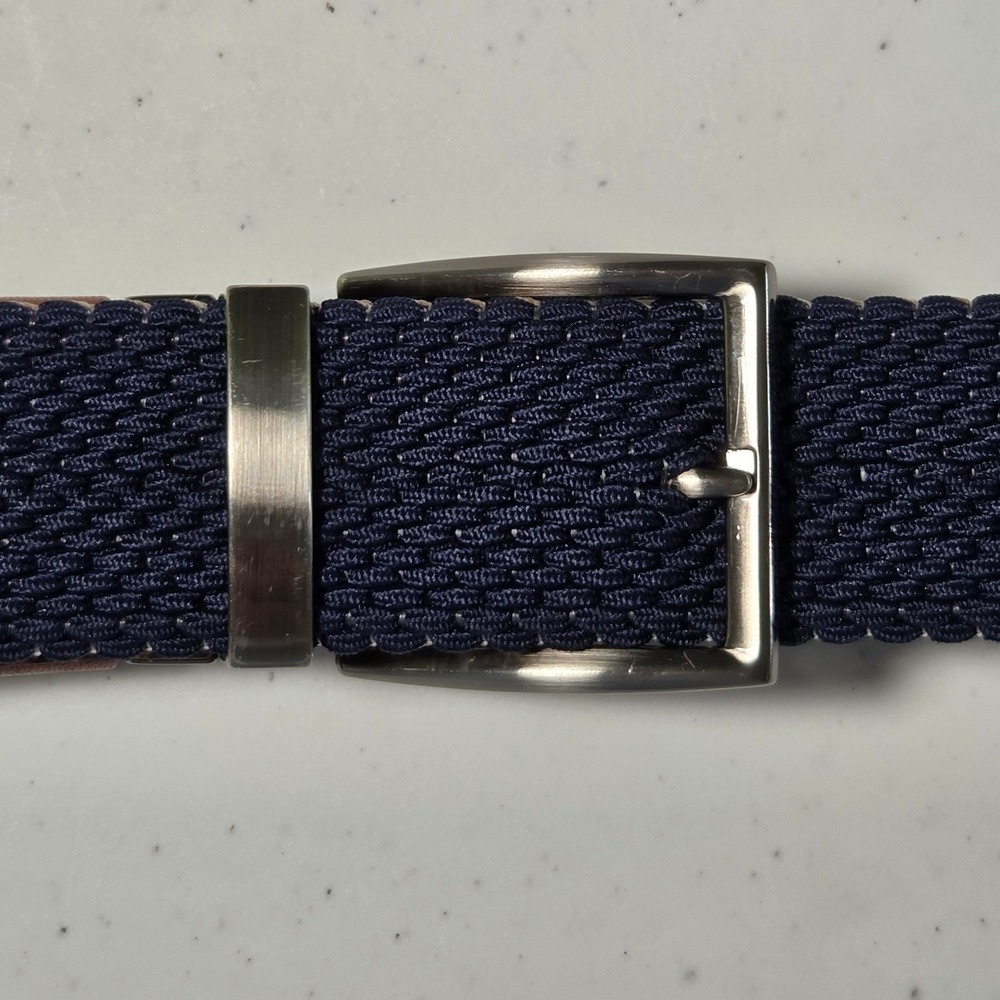 Tommy Bahama Mens Reversible Braided Belt Tan Navy Blue Leather Trim L/XL - Picture 3 of 12